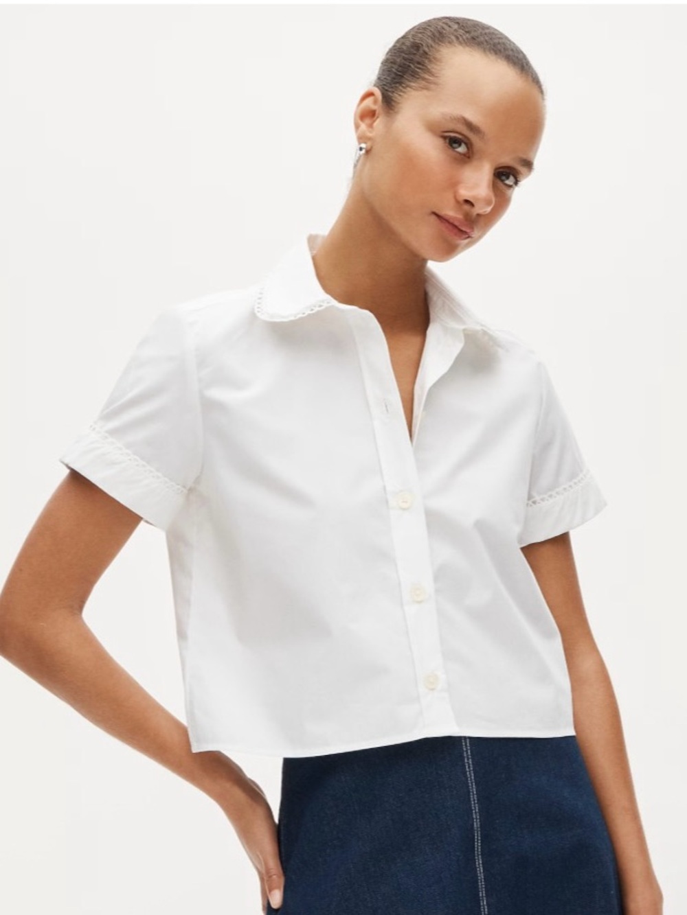 NWT J. Crew Gamine Scallop-trim Button-up Shirt White